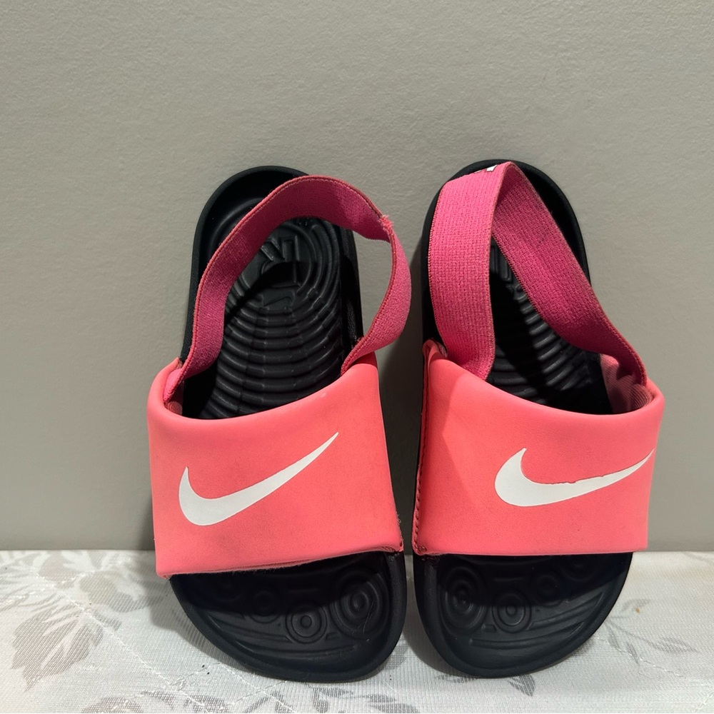 Nike Black and Pink Slide Sandals